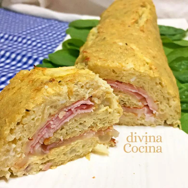 Brazo gitano de tortilla, jamón y queso