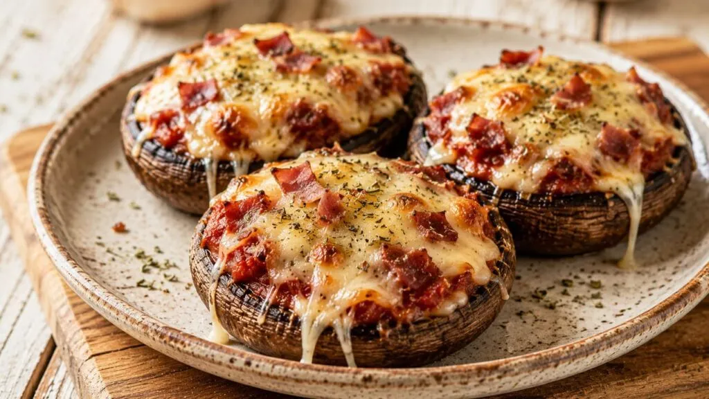 Champiñones portobello rellenos de pizza en airfryer