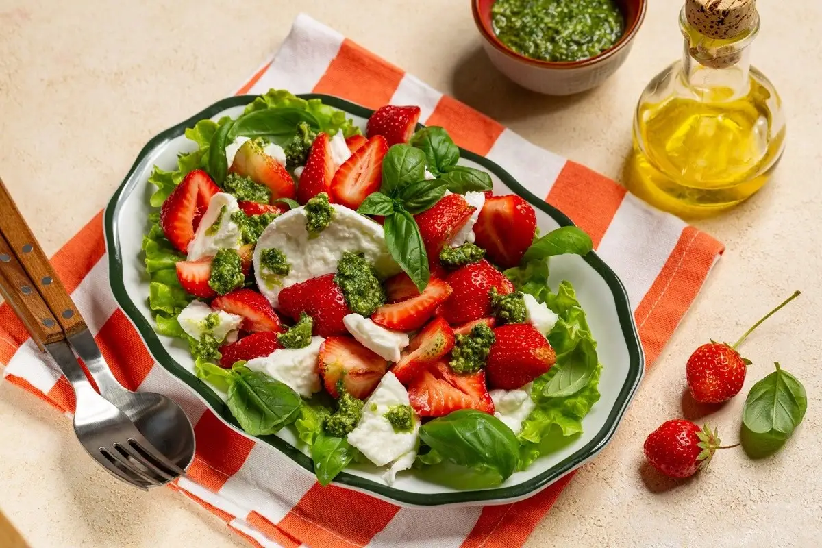 Cómo hacer ensalada de fresas, burrata y albahaca