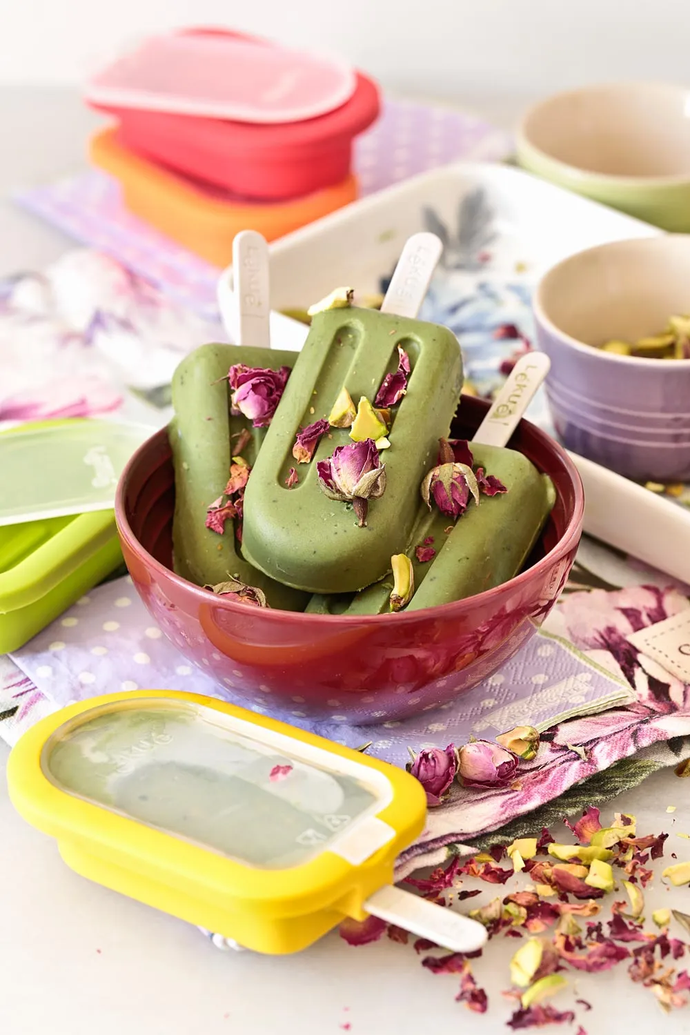 Helados de té matcha y pistacho